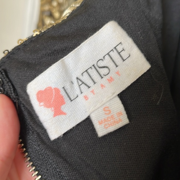 ✨Sequined Open-Back Mock Neck Mini Dress - Black & Gold - Size S Party Dress - Picture 5 of 12